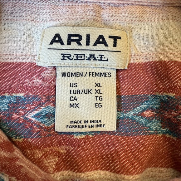 Ariat REAL Kaycee Shirt Womens XL Pink Aztec Western Snap Long Sleeve Cotton - Picture 3 of 7